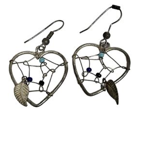 Heart Dream Catcher Silvertone Earrings